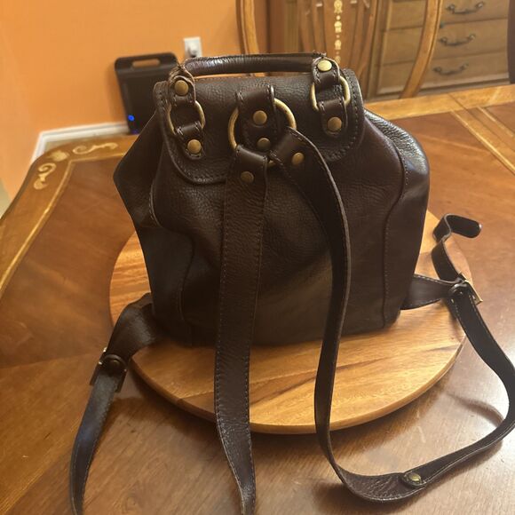 Vera Pelle Large Brown Leather Backpack Drawstring Many Pockets 10” X 5 “ X 13” main image 12